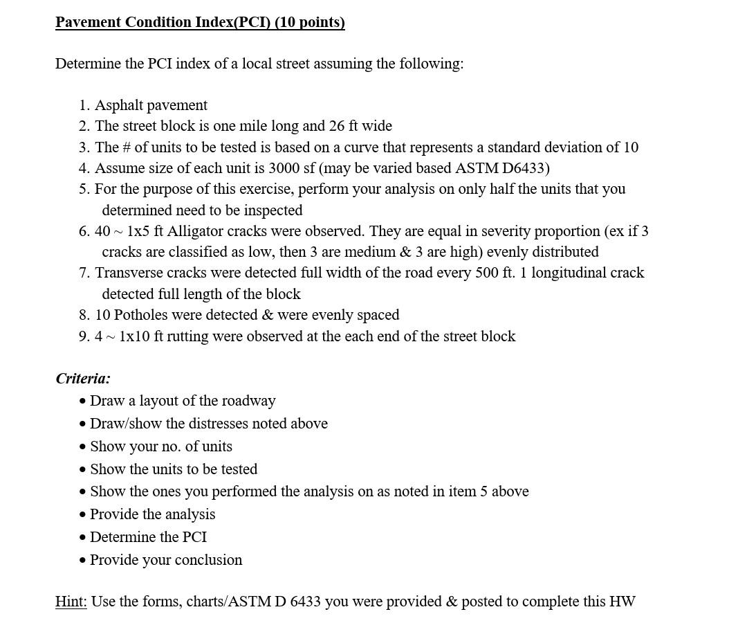 Solved Pavement Condition Index(PCI) (10 points) Determine | Chegg.com