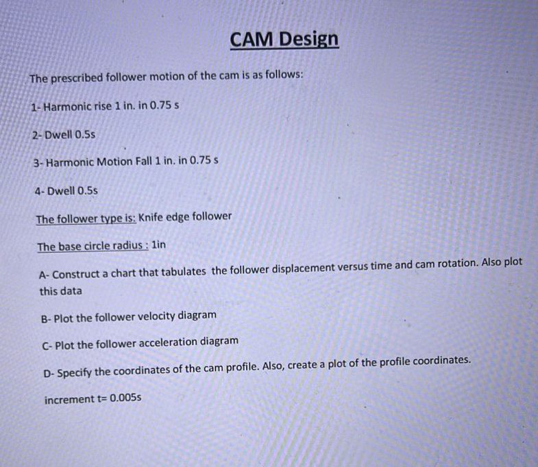 Solved CAM DesignThe prescribed follower motion of the cam | Chegg.com
