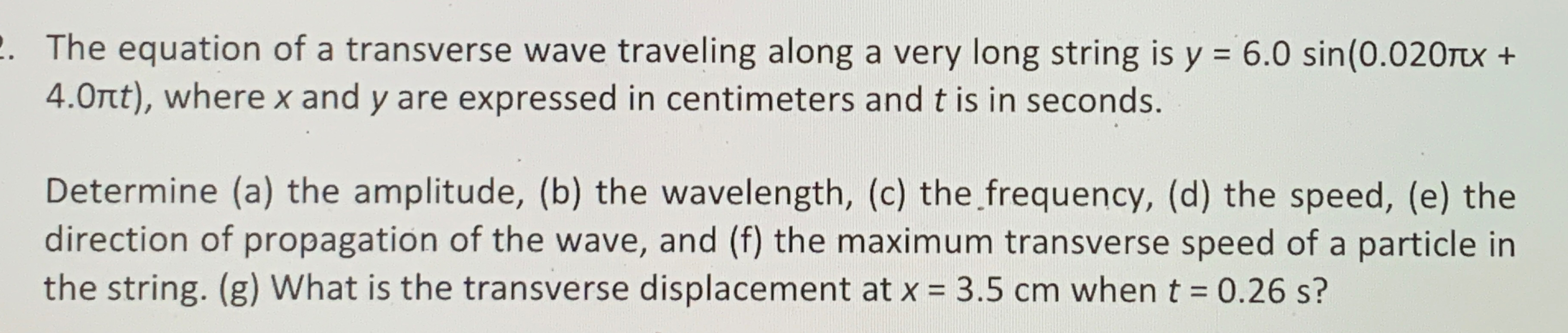 Solved The equation of a transverse wave traveling along a | Chegg.com
