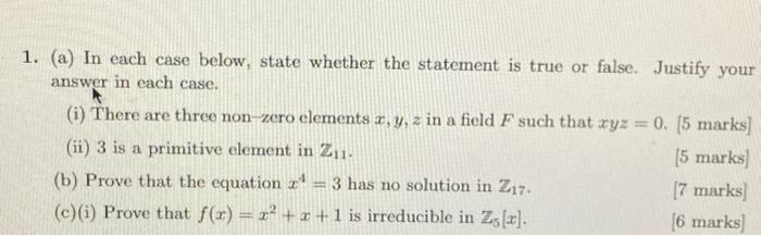 Solved 1. (a) In each case below, state whether the | Chegg.com