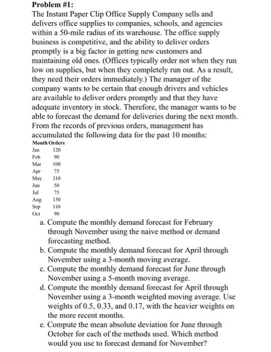 Solved Problem 1 The Instant Paper Clip Office Supply