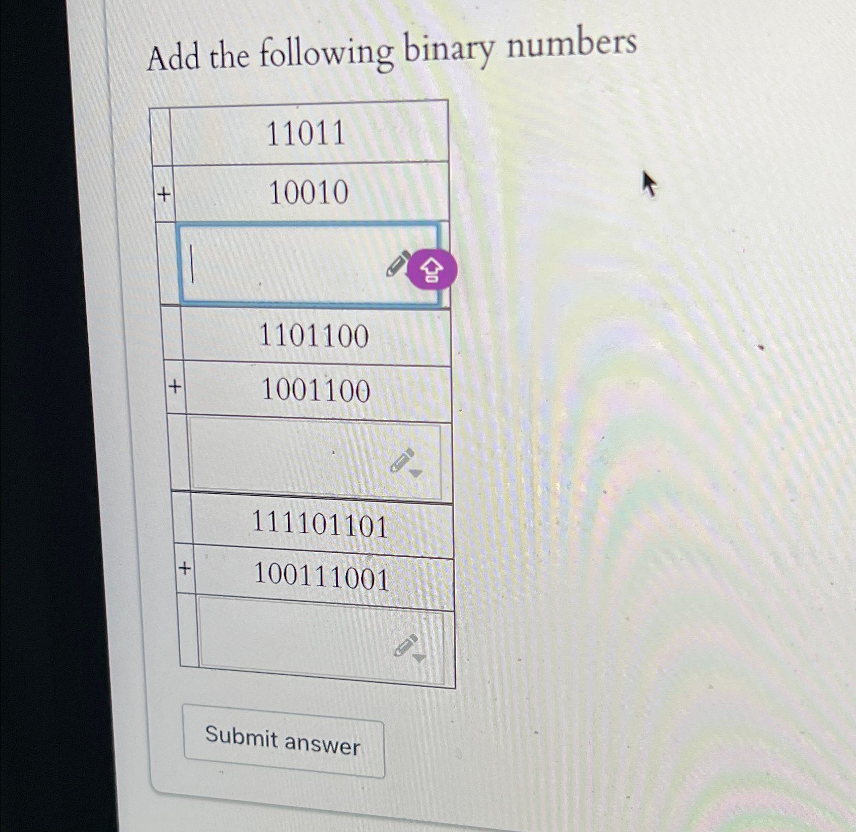 Add the following binary numbers | Chegg.com