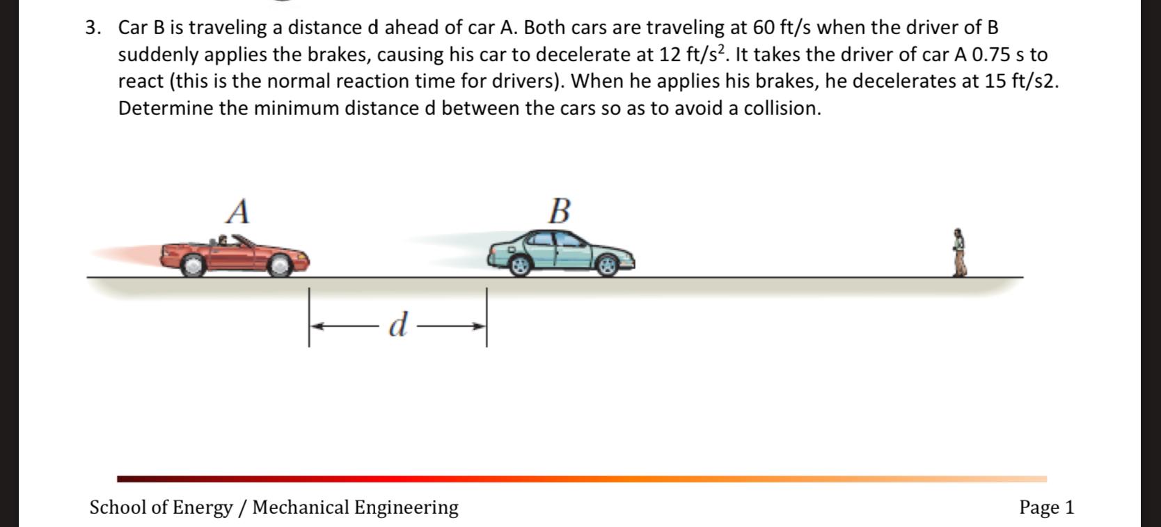 Solved Car B is traveling a distance d ﻿ahead of car A. | Chegg.com