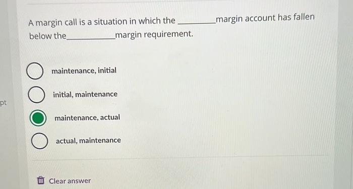 Solved A Margin Call Is A Situation In Which The Margin | Chegg.com