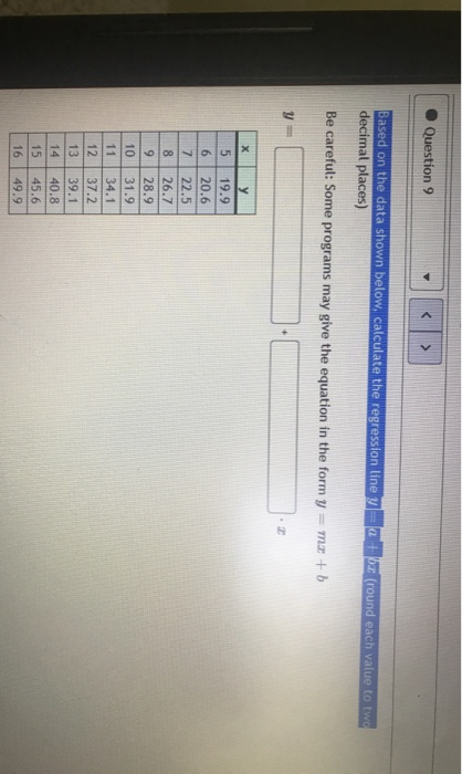 Solved Question 9 Based on the data shown below, calculate | Chegg.com