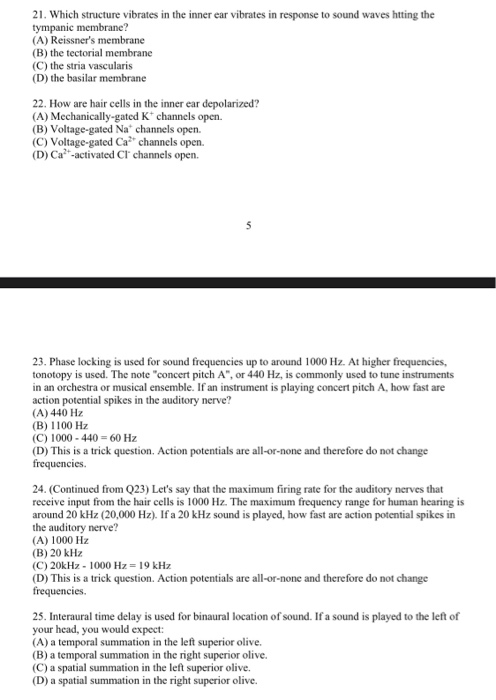 Solved 21. Which structure vibrates in the inner ear | Chegg.com
