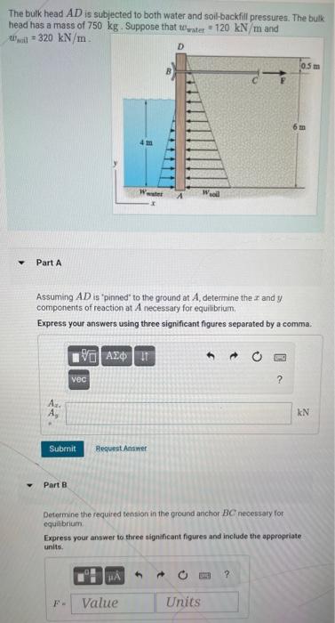 Solved The bulk head AD is subjected to both water and | Chegg.com