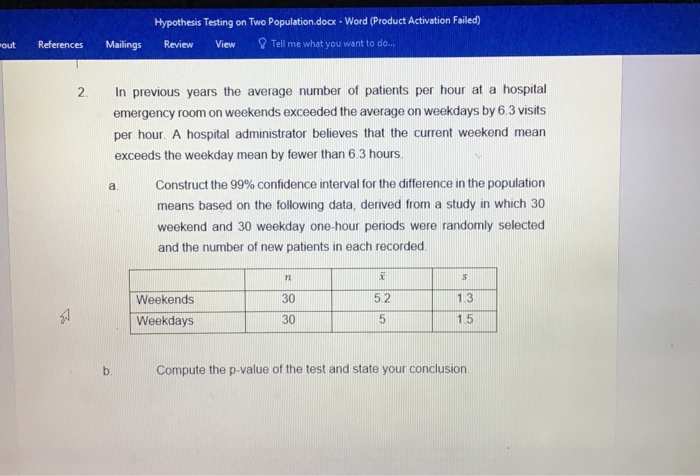 Solved Hypothesis Testing on Two Population.docx - Word | Chegg.com