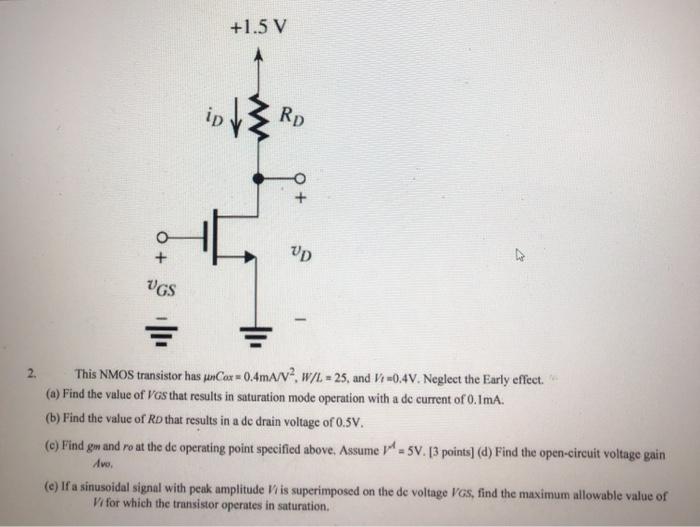 Solved 1 5 V Id Rd O Up Vgs 2 This Nmos Transistor Has Chegg Com