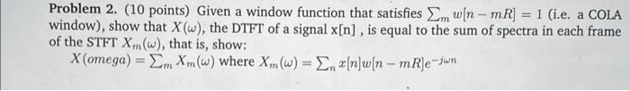 Solved Problem 2. (10 points) Given a window function that | Chegg.com
