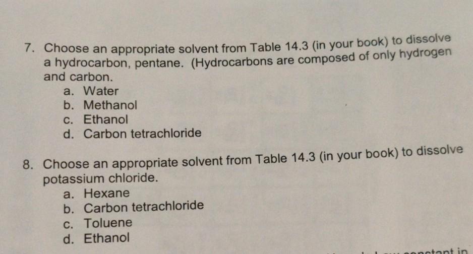 Solved 7. Choose an appropriate solvent from Table 14.3 (in | Chegg.com