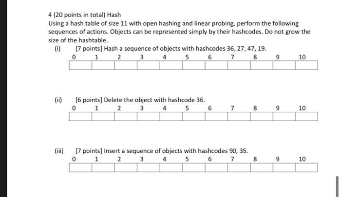 Solved 4 (20 points in total) Hash Using a hash table of | Chegg.com