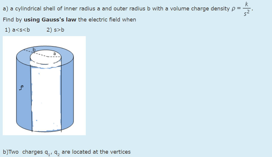 Solved a) ﻿a cylindrical shell of inner radius a and outer | Chegg.com