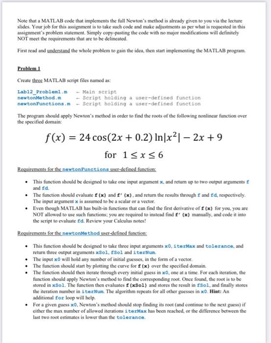 Solved Note that a MATLAB code that implements the full | Chegg.com