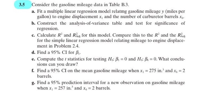 Solved 3.5 Consider the gasoline mileage data in Table B.3. | Chegg.com