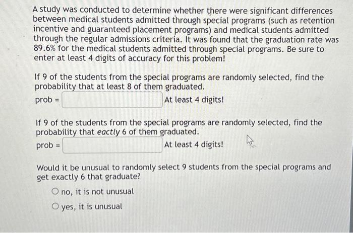 Solved between medical students admitted through special | Chegg.com