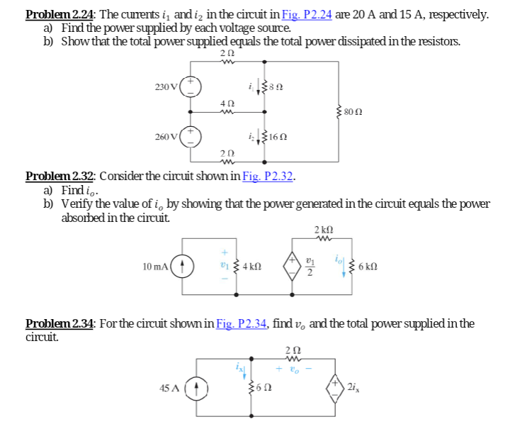 Solved Problem 2.24: The currents i1 and i2 in the circuit | Chegg.com