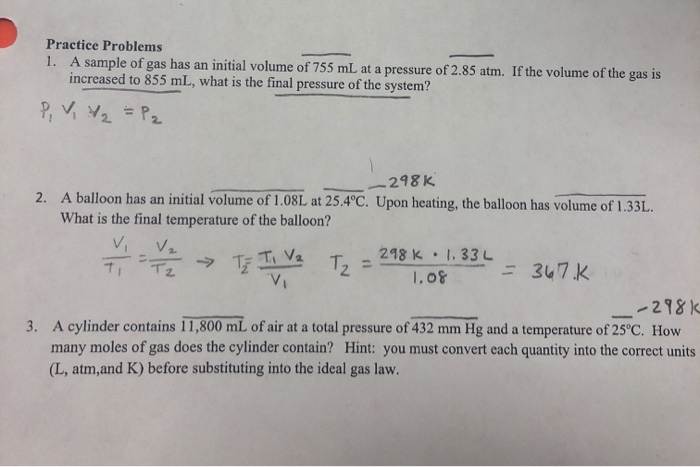 Solved Practice Problems 1. A Sample Of Gas Has An Initial | Chegg.com