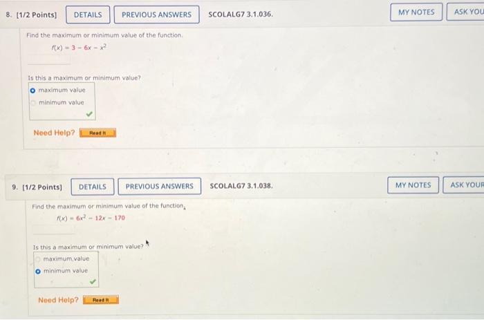 find the minimum value of x 3 6x 2 9x 1