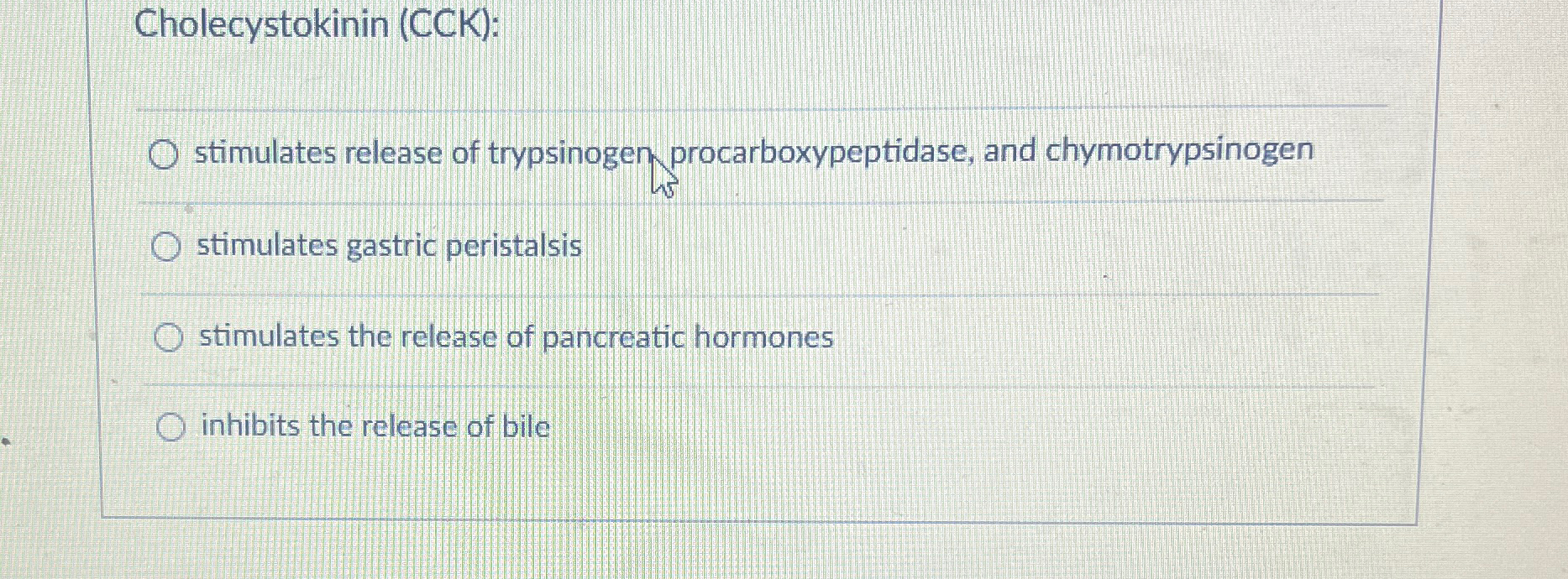 Solved Cholecystokinin (CCK)stimulates release of