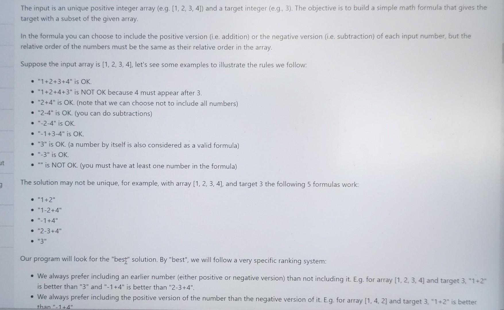 The input is an unique positive integer array (e.g. | Chegg.com