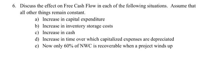 Solved 6. Discuss the effect on Free Cash Flow in each of | Chegg.com