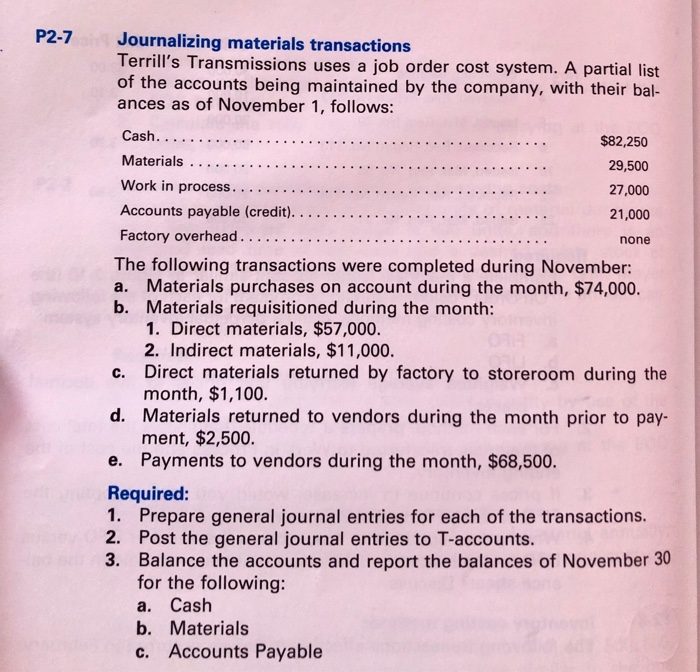 Solved P27 none Journalizing materials transactions