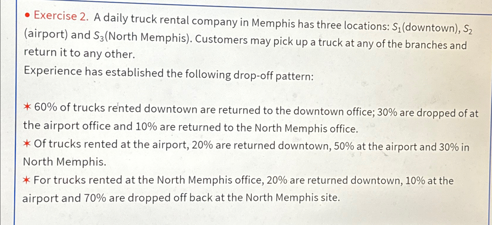 Solved Exercise 2. ﻿A daily truck rental company in Memphis | Chegg.com