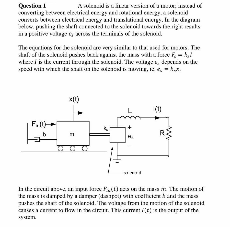 Solved Question 1 A Solenoid Is A Linear Version Of A Motor; | Chegg.com