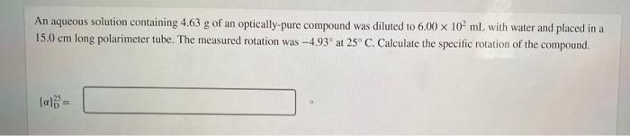 Solved An aqueous solution containing 4.63 g of an | Chegg.com