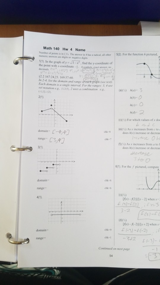 Math 140 Homework Solved 5(2). For the function h pictured, Math 140 Hw 4 Name | Chegg.com