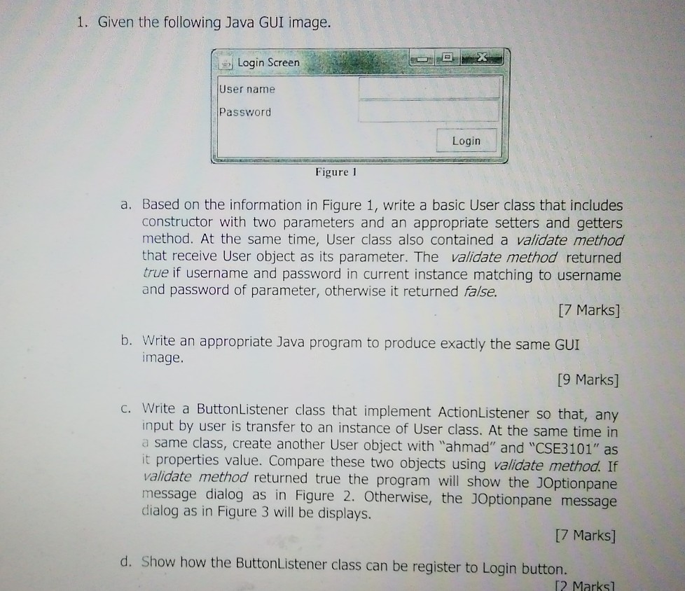Solved 1. Given the following Java GUI image. Login Screen | Chegg.com