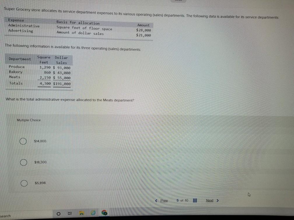 Solved Super Grocery store allocates its service department