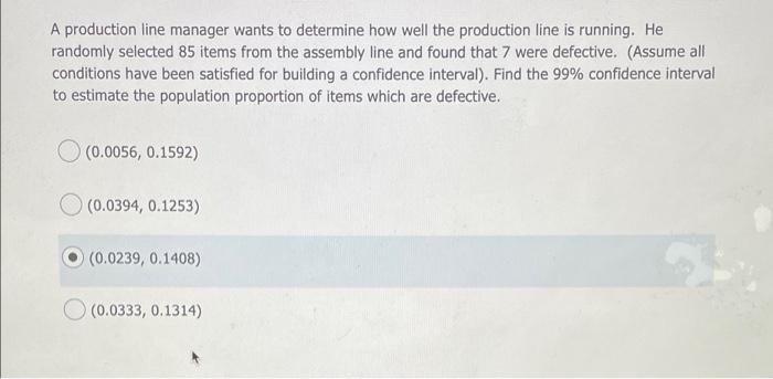 Solved A production line manager wants to determine how well | Chegg.com