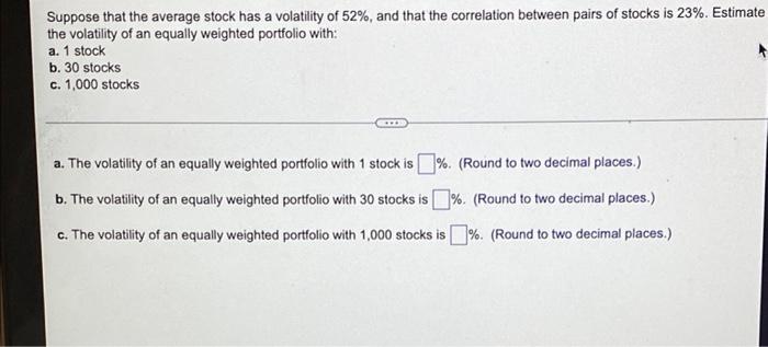 Solved Suppose that the average stock has a volatility of | Chegg.com