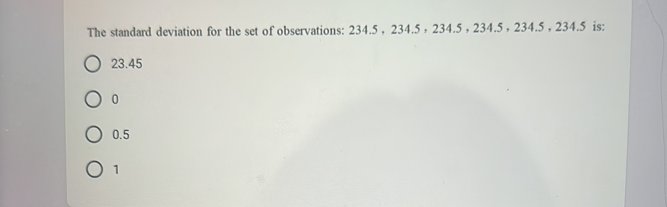 Solved The standard deviation for the set of observations: | Chegg.com