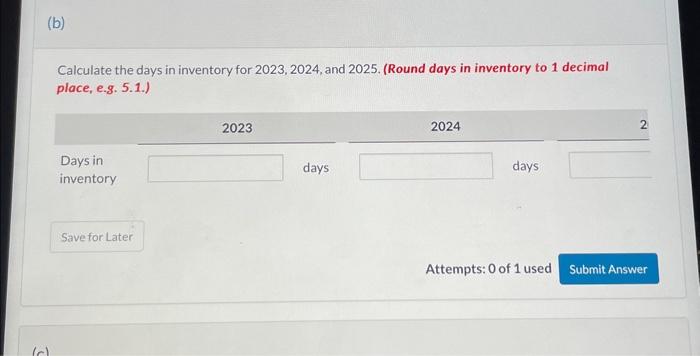 Calculate The Days In Inventory For 2023 2024 And Chegg Com   Image