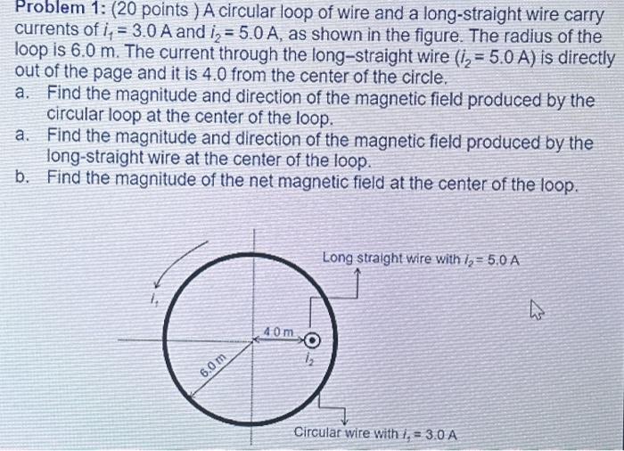 Solved Problem 1: (20 points ) A circular loop of wire and a | Chegg.com