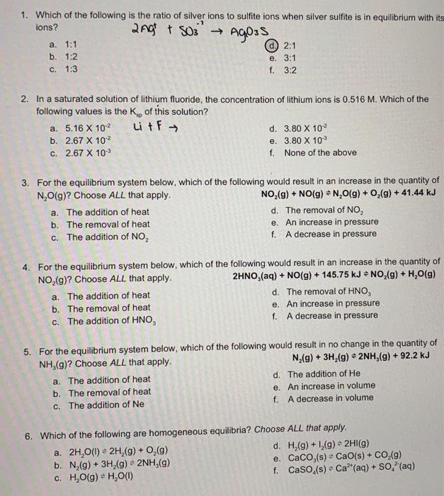 Solved 1 Which Of The Following Is The Ratio Of Silver I Chegg Com