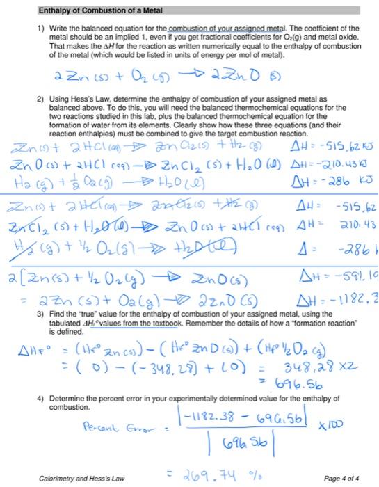 Solved Calometry enthalpy lab. I already did the work. Can | Chegg.com