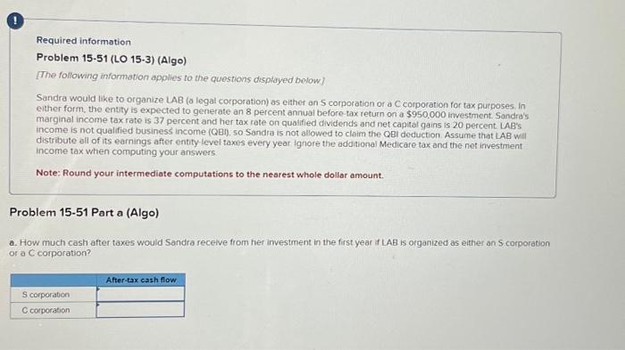 Solved Required Information Problem 15-51 (LO 15-3) (Algo) | Chegg.com