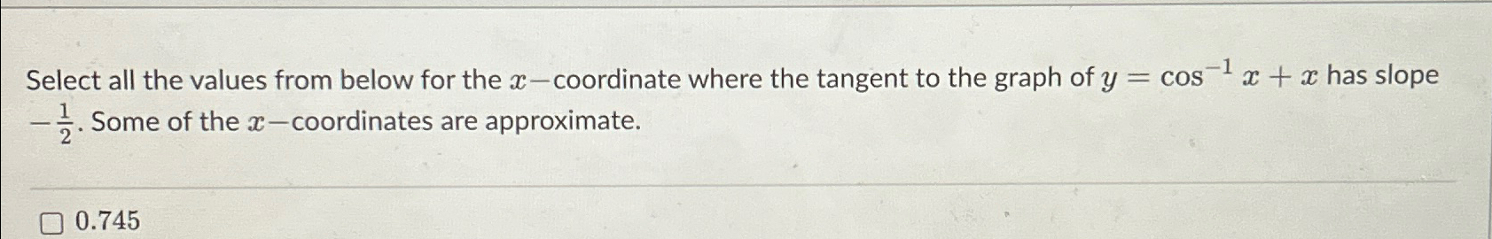 Solved Select all the values from below for the x-coordinate | Chegg.com