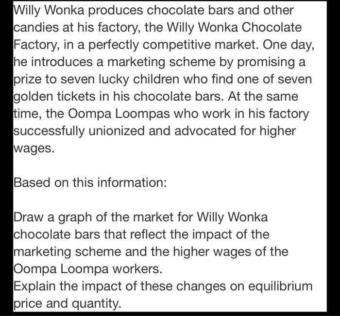 Solved Willy Wonka produces chocolate bars and other candies