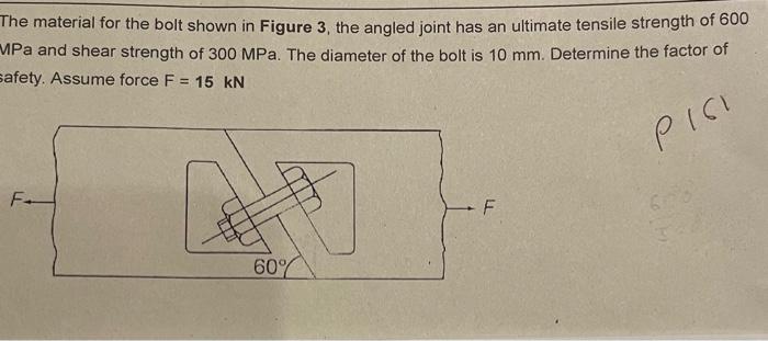 Solved The material for the bolt shown, the angled joint has | Chegg.com