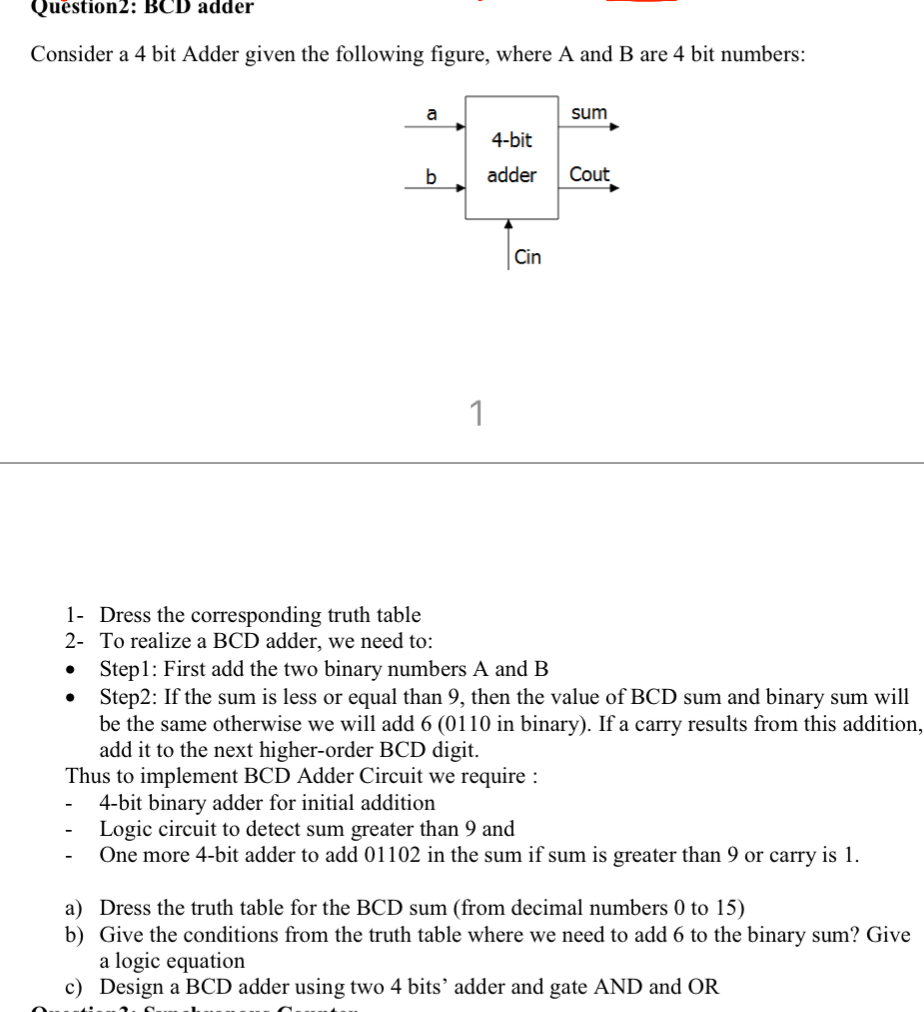 Solved illustrate a diagram in details of a BCD adder using | Chegg.com