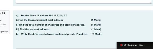 Solved 15 ed out of a) For the Given IP address 191.16.32.5 | Chegg.com