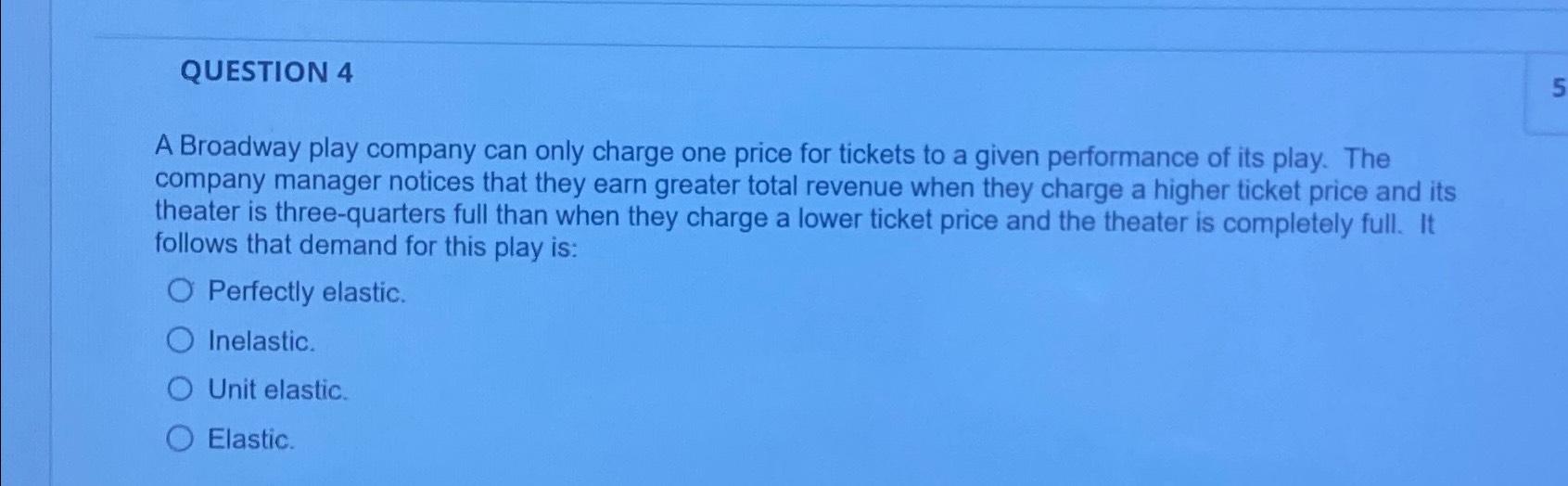 Solved QUESTION 4A Broadway play company can only charge one | Chegg.com