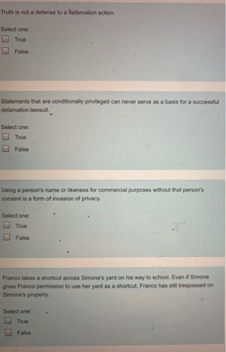 solved-truth-is-not-a-defense-to-a-defamation-action-select-chegg