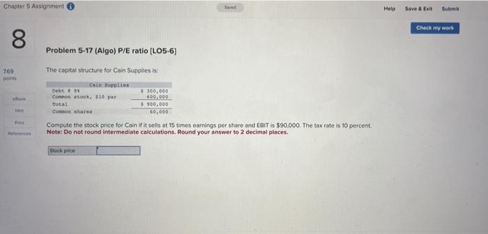 Solved Chapter 5 Assignment 8 769 points Book Pra Problem | Chegg.com