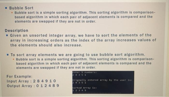 Solved - Bubble Sort - Bubble sort is a simple sorting | Chegg.com